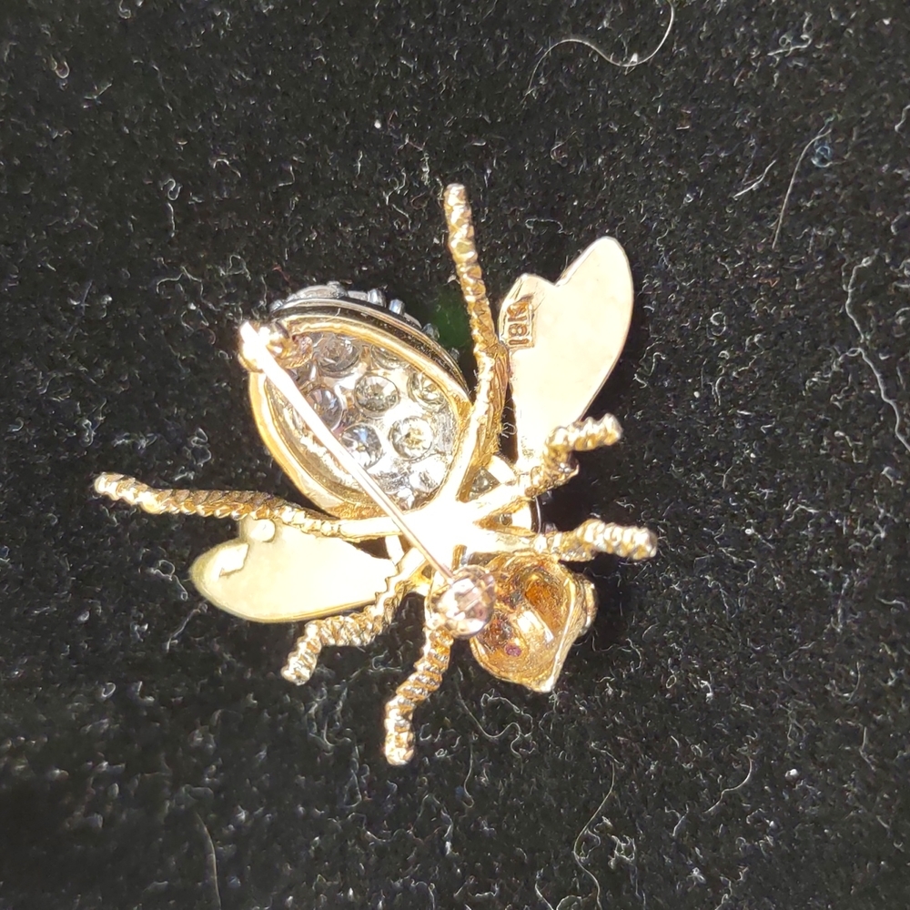 Diamond Bee pin brooch Ruby eyes, 18k yellow gold, Herbert Rosenthal Natural - Picture 13 of 15